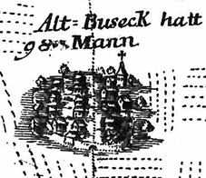 Darstellung von Alten-Buseck auf dem Kupferstich.